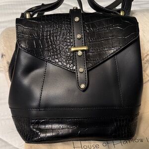 House of Harlow 1960 Black Croc-Embossed Backpack